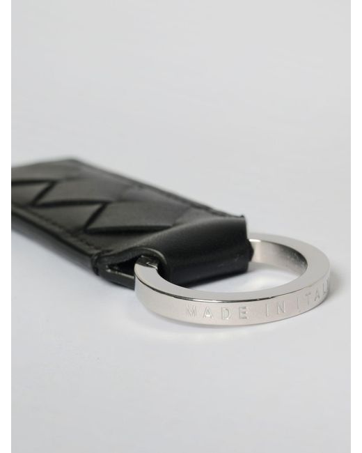 Bottega Veneta White Woven Leather And Brass Keychain for men