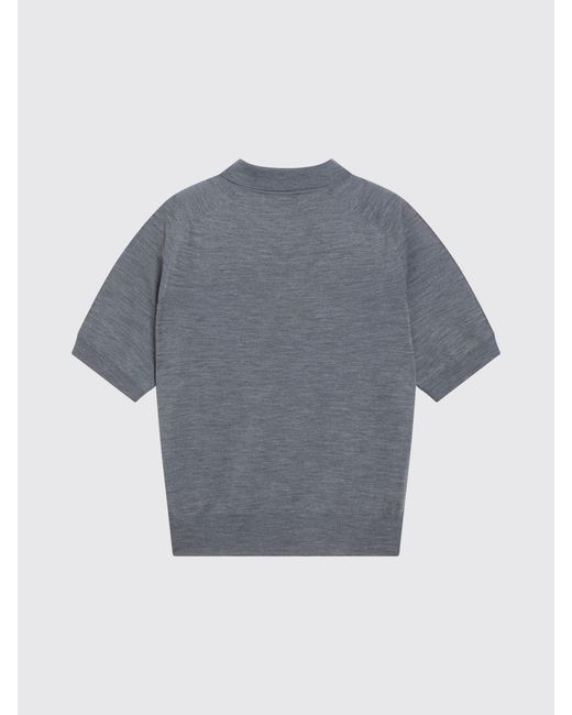 AMI Gray Knitted Wool Polo Shirt for men