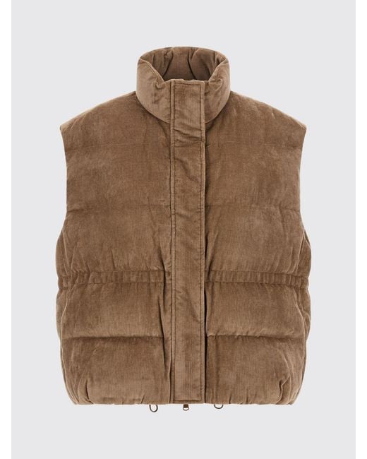 Brunello Cucinelli Blue Quilted Velvet Padded Cropped Gilet With High Neck