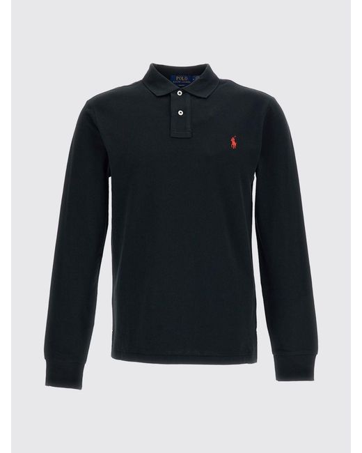 Polo Ralph Lauren Blue Long-Sleeved Slim-Fit Cotton Polo Shirt With Pony Logo for men