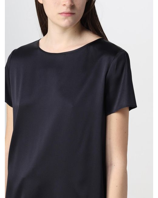 Emporio Armani Blue Blouse In Silk Satin