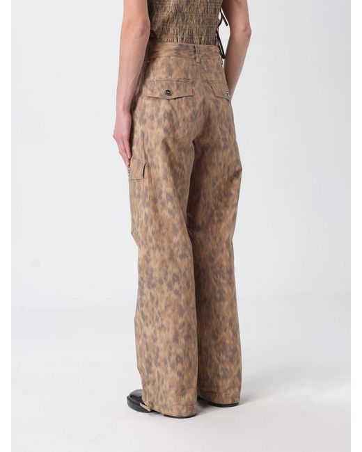 Ganni Natural Organic Cotton Cargo Trousers With Animal Print