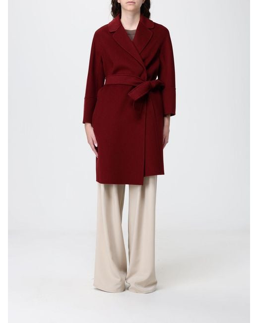 Max Mara Red Virgin Wool Wrap Coat