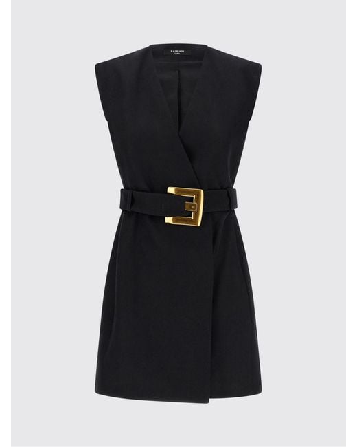 Balmain Black Virgin Wool Blazer Dress With Belt