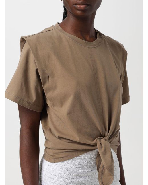 T-shirt con nodo in cotone di Isabel Marant in Brown