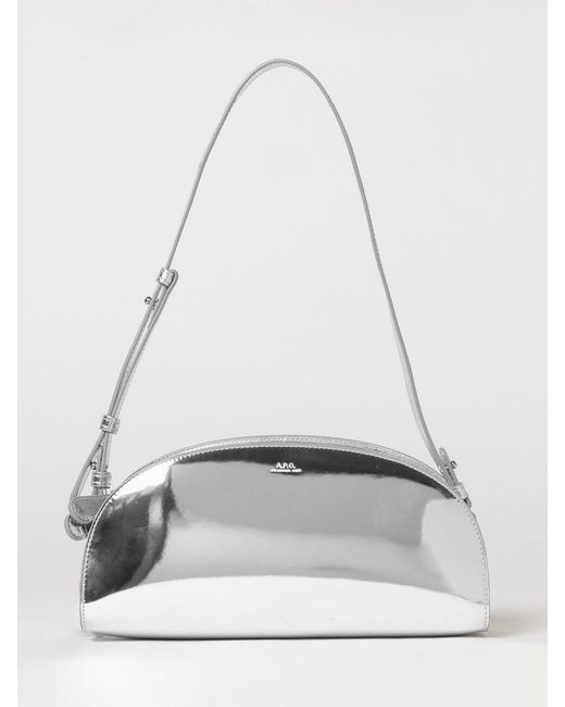 A.P.C. White Demi-Lune Laminated Patent Leather Bag