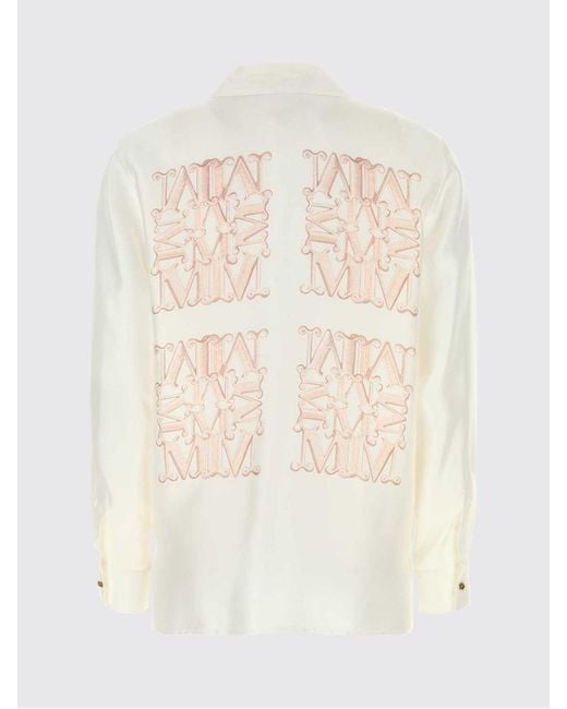 Max Mara White Monogram Print Silk Shirt With Classic Collar