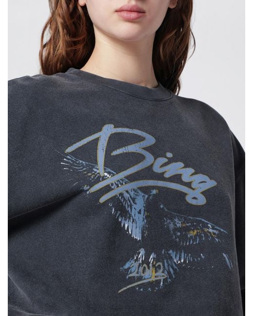 Anine Bing Gray Cotton Crew Neck Sweatshirt With Logo Print