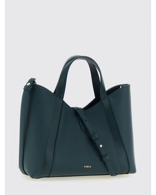 Furla Blue Goccia Small Grained Leather Tote Bag By With Snap Closure