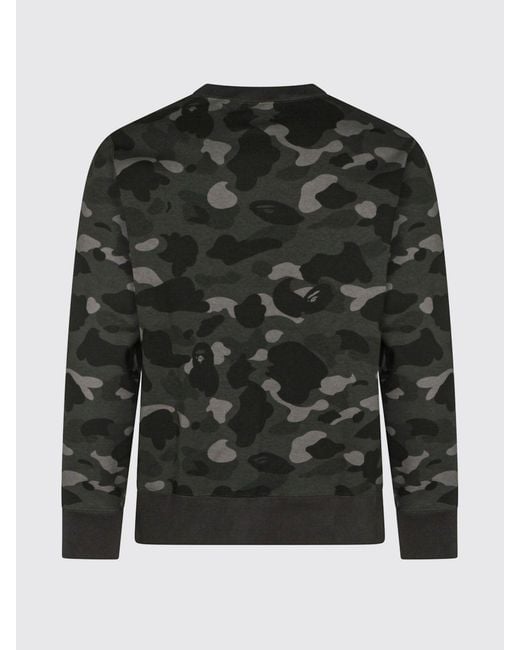 A Bathing Ape Black Slim Fit Camouflage Print Cotton Jumper With Logo for men