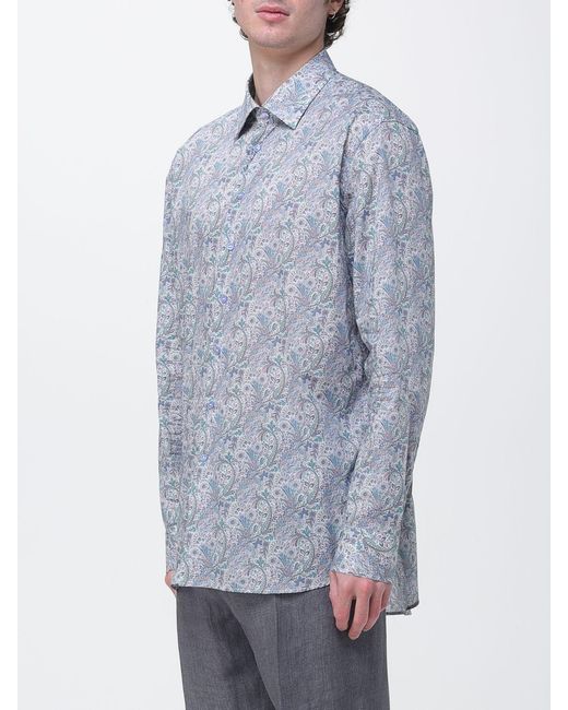 Etro Blue Cotton Shirt With Paisley Print for men