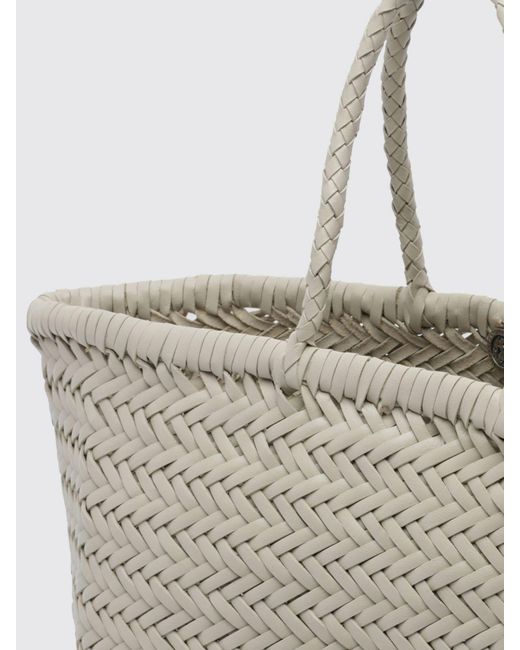 Dragon Diffusion Gray Triplo Salto Woven Leather Handbag With Double Handle