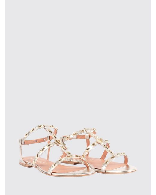 Via Roma 15 Pink Laminated Leather Sandals With Studs
