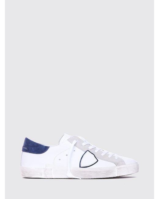 Philippe Model White Paris Leather Low-Top Sneakers With Worn Effect And Shield Logo for men