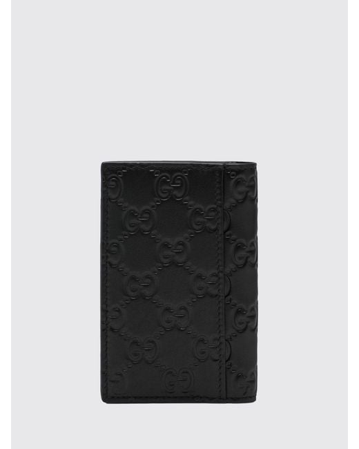 Gucci Black Gg Emblem Embossed Leather Card Holder for men