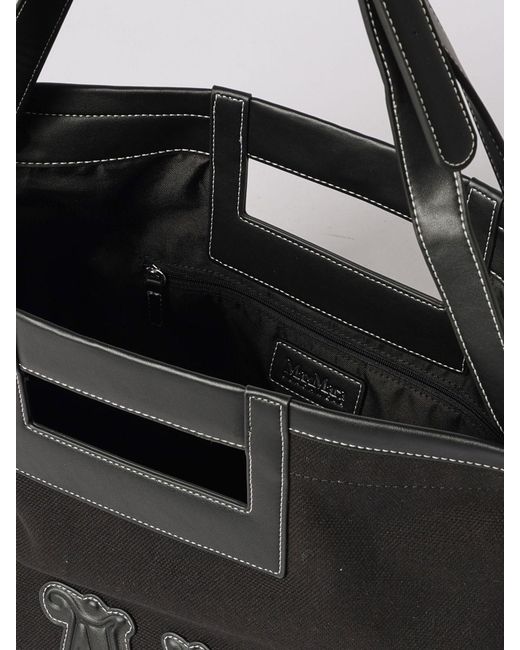Max Mara Black Cotton Canvas And Leather Bag