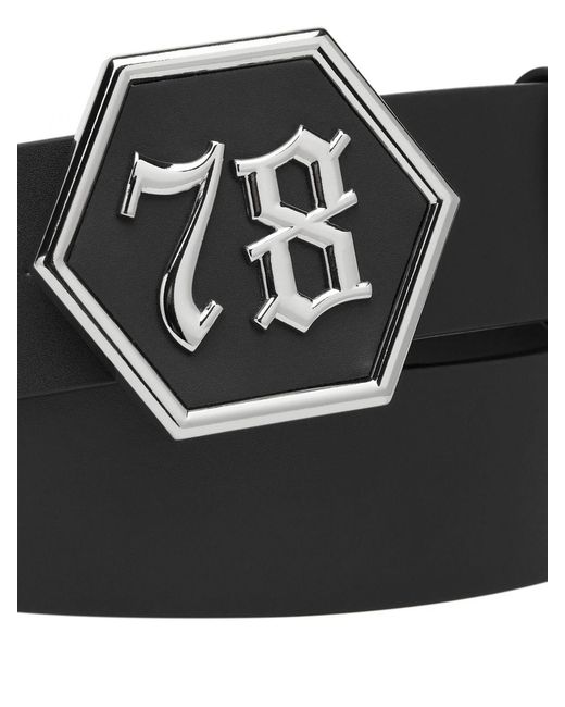 Philipp Plein Black Adjustable Smooth Leather Belt With Metal Buckle for men