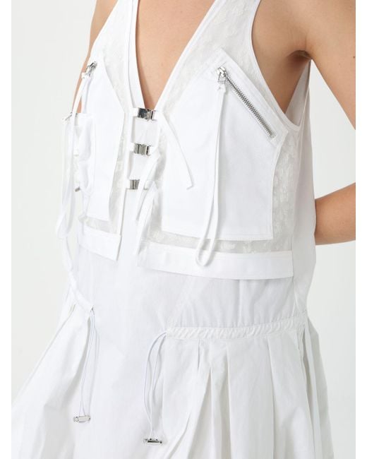 Pinko White Balloon Hem Mini Dress With Mesh Detail