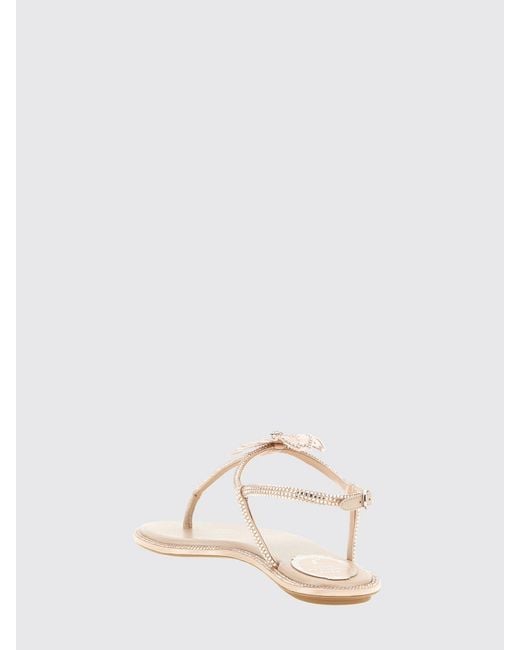 Rene Caovilla Natural Peach Flower Nappa Sandal With Rhinestones