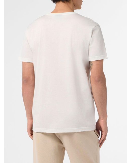 Billionaire White Cotton Jersey Crewneck T-Shirt With Applied Logo Patch for men