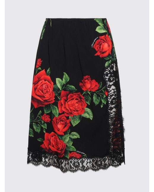 Dolce & Gabbana Black Dolce &Amp Gabbana Silk Midi Pencil Skirt With Floral Embroidery And Lace