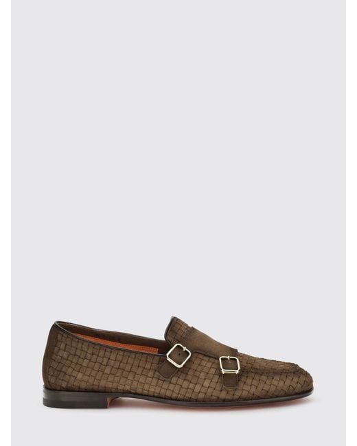 Santoni Brown Woven Suede Monk Strap for men