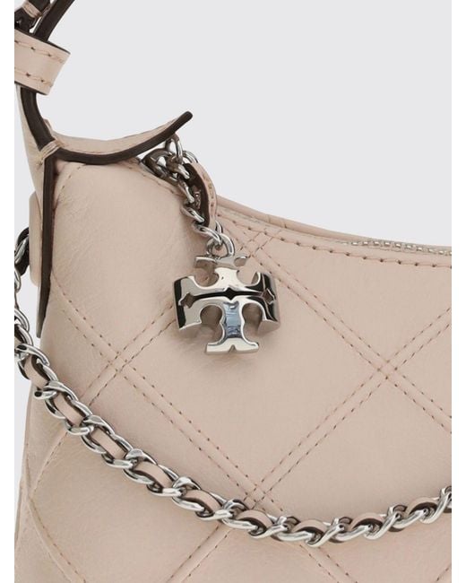 Tory Burch Pink Fleming Quilted Smooth Leather Mini Shoulder Bag With Logo