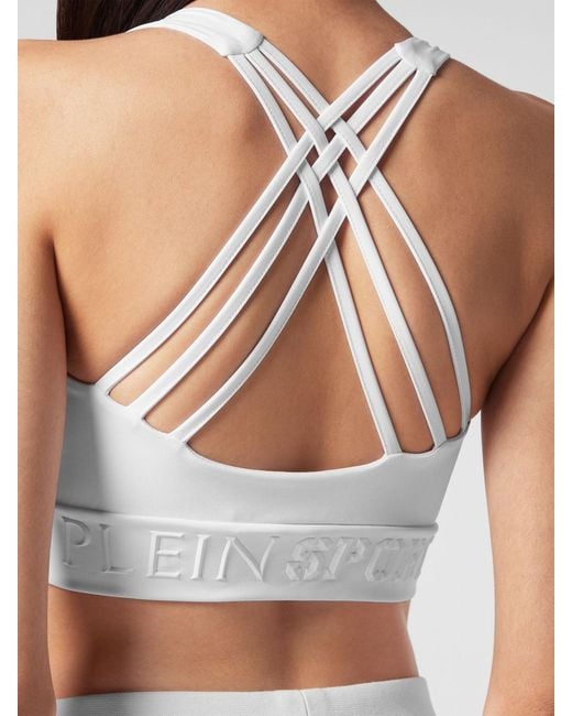 Philipp Plein White Cropped Sports Jersey Top With Thin Straps