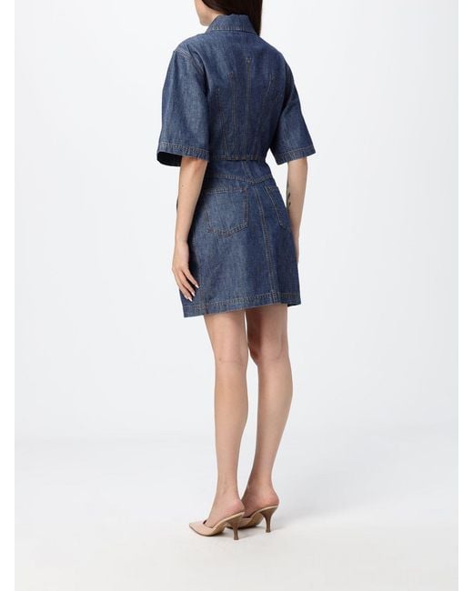 Fendi Blue Slim Fit Cotton Denim Mini Shirtdress With Zip