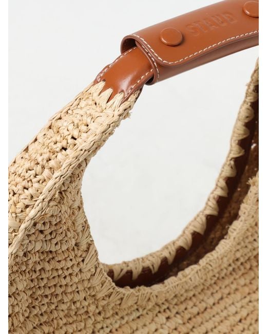 Staud Metallic Moon Crochet Raffia And Leather Bag