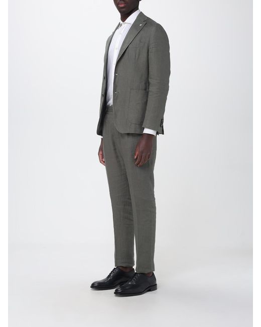 Manuel Ritz Gray Single-Breasted Linen Suit for men