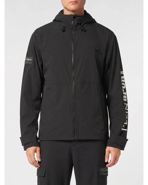 Philipp Plein Black Hooded Windbreaker for men