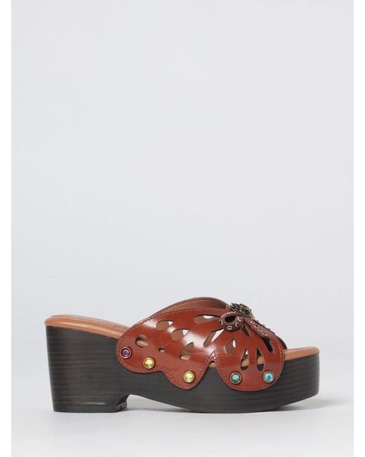 Kurt Geiger Brown Butterfly Leather Wedge Sandals With Rhinestones