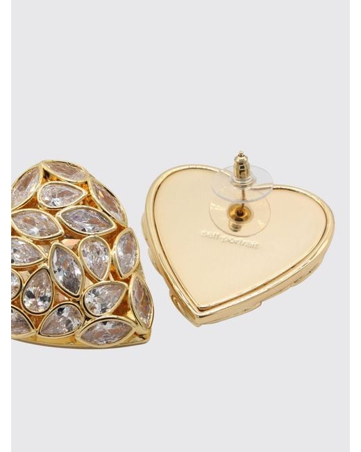 Self-Portrait White Heart Brass Earrings With Set Rhinestones