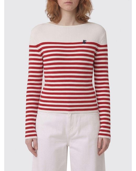 Alberta Ferretti Red Striped Cotton Crew-Neck Pullover