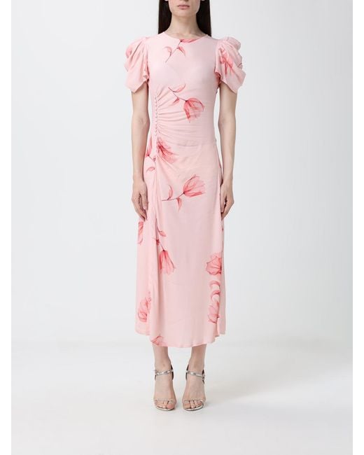 Mar De Margaritas Pink Floral Print Viscose Midi Dress