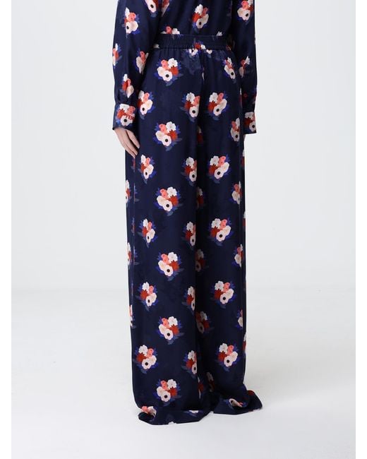 Fendi Blue Silk Palazzo Trousers With Floral Print