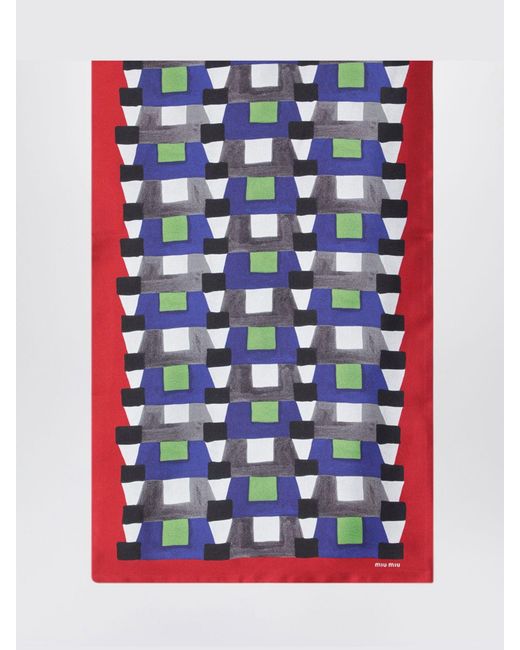 Miu Miu Blue Printed Silk Foulard