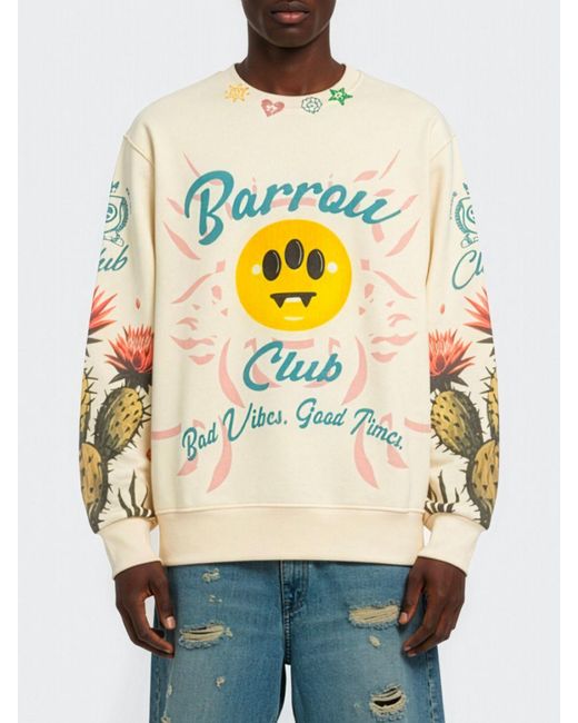 Barrow Gray Crewneck Cotton Sweatshirt With Logo Print for men
