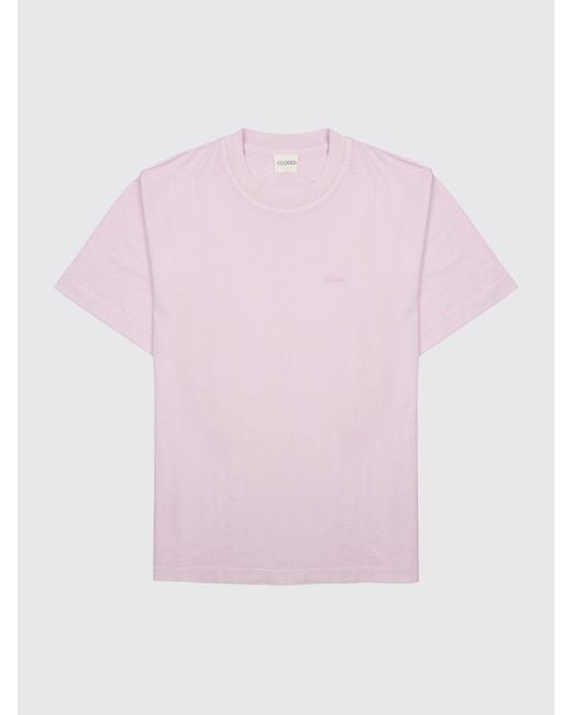 Closed Pink Organic Cotton Crew Neck T-Shirt With Dropped Shoulders for men