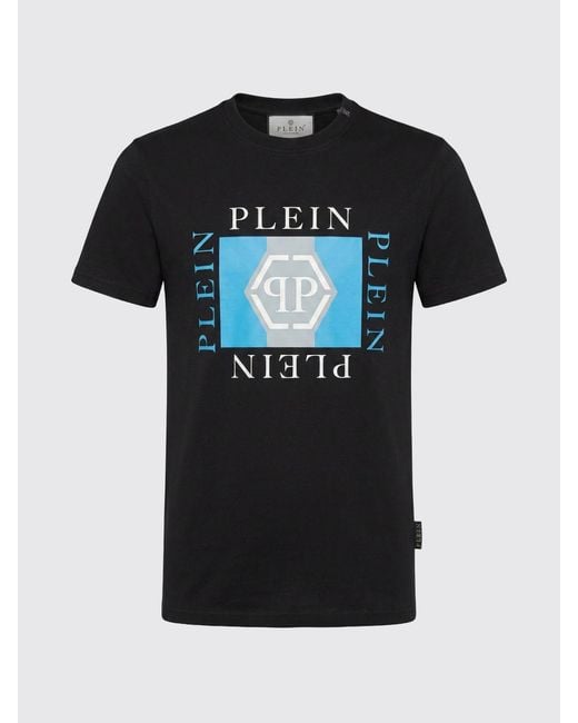 Philipp Plein Black Crewneck Cotton T-Shirt With Contrasting Chest Logo for men