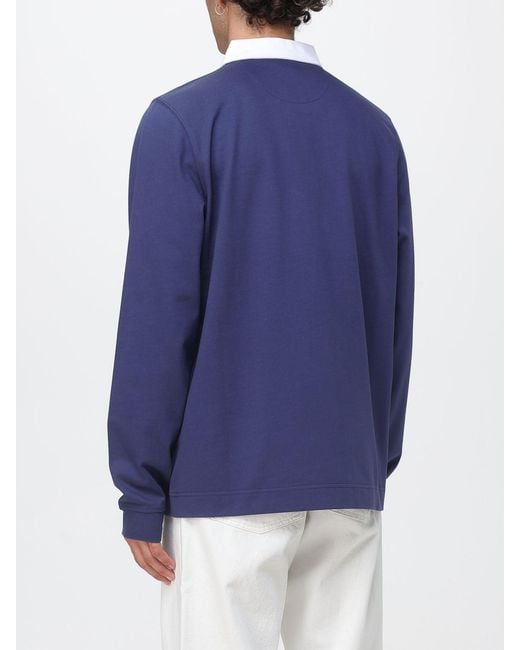 Paul Smith Blue Long-Sleeved Organic Cotton Polo Shirt With Contrast Logo for men