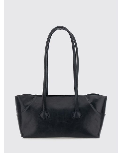 MARGE SHERWOOD Black Boat Leather Shoulder Bag With Double Handle