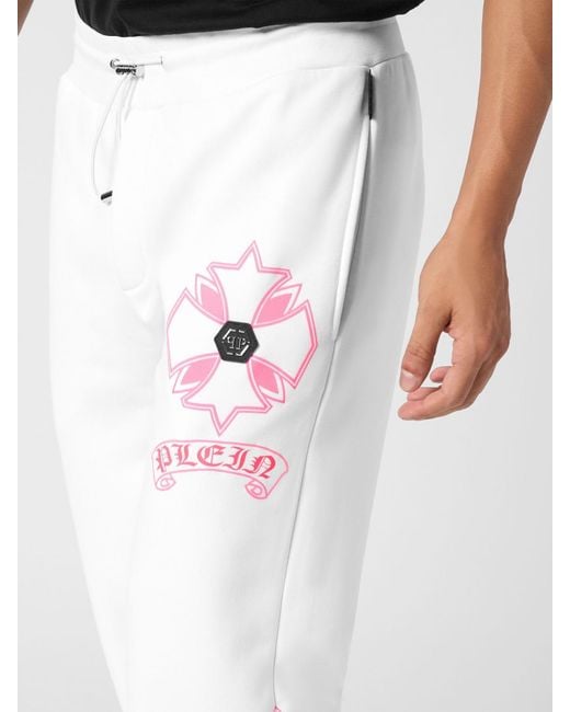 Philipp Plein White Cotton Jogging Trousers With Graphic Print for men