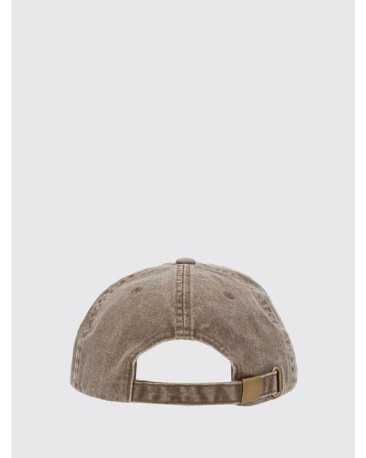 AMISH Brown Cotton Denim Baseball Cap With Embroidered Logo And Slogan for men