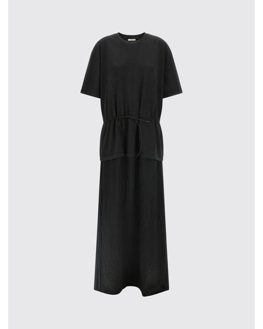 Haikure Black A-Line Cotton Midi Dress With Crew Neck