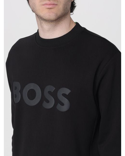 Boss Blue Cotton Crew-Neck Sweatshirt With Logo for men