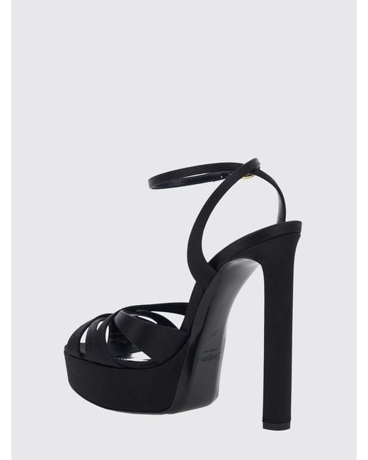 Saint Laurent Black Chandelle Satin Platform Sandals With High Square Heel