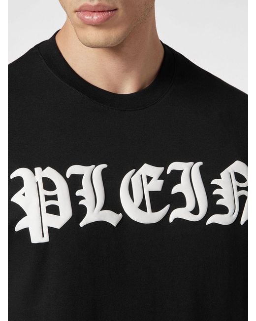 Philipp Plein Black Gothic Cotton T-Shirt With Contrasting Logo Print On The Chest for men