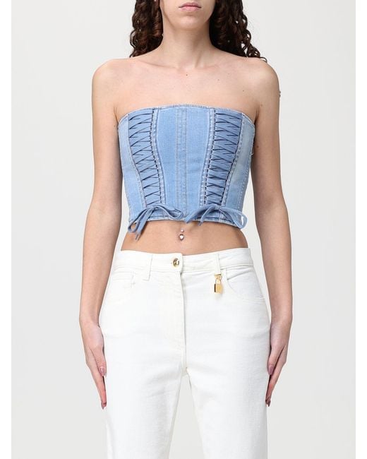 Elisabetta Franchi Blue Denim Corset Top